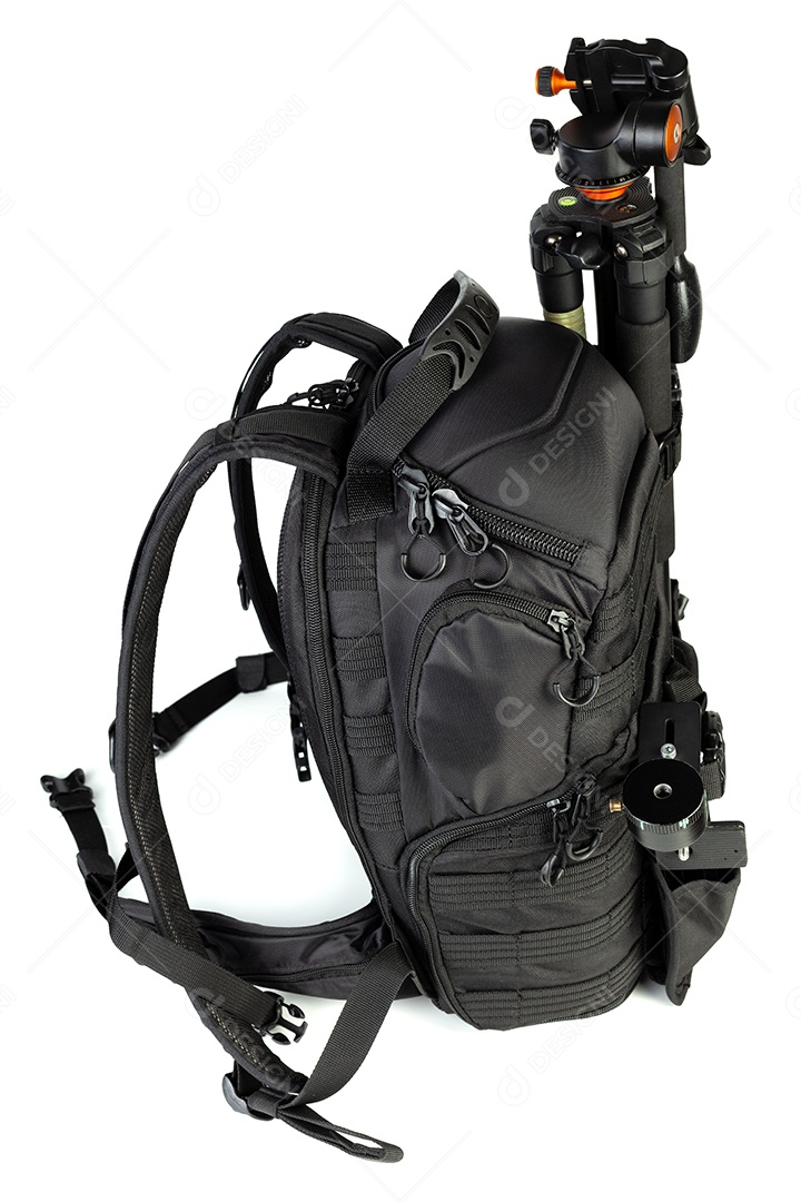 Mochila fotográfica com tripé e panohead