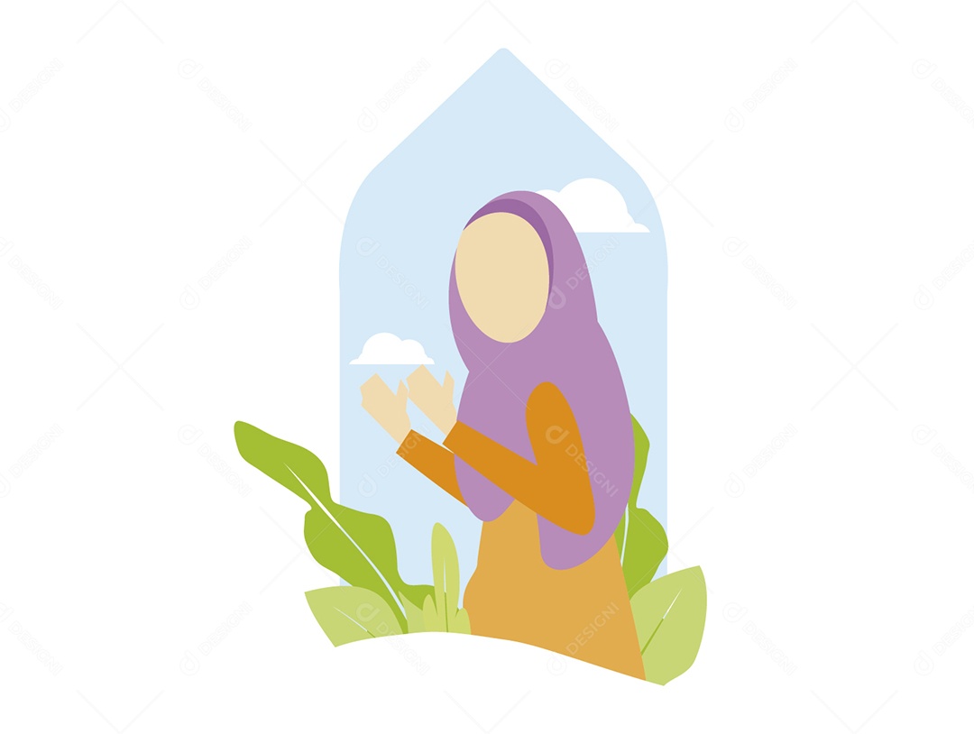 Mulher Mulçumana Orando Ilustração Vetor EPS