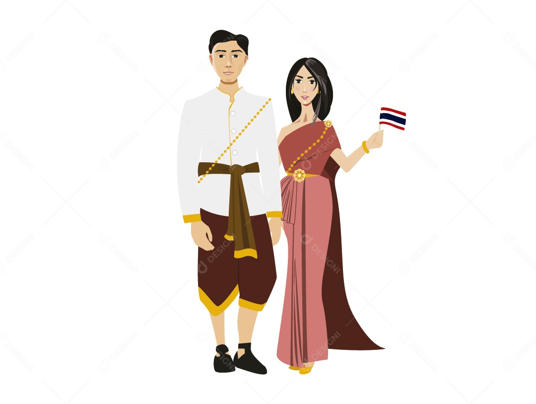 Casal Com Roupas da Tailândia Ilustração Vetor EPS