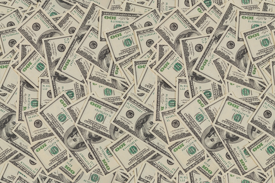 Textura plana sem costura e fundo de cem notas reais de dólar dos Estados Unidos