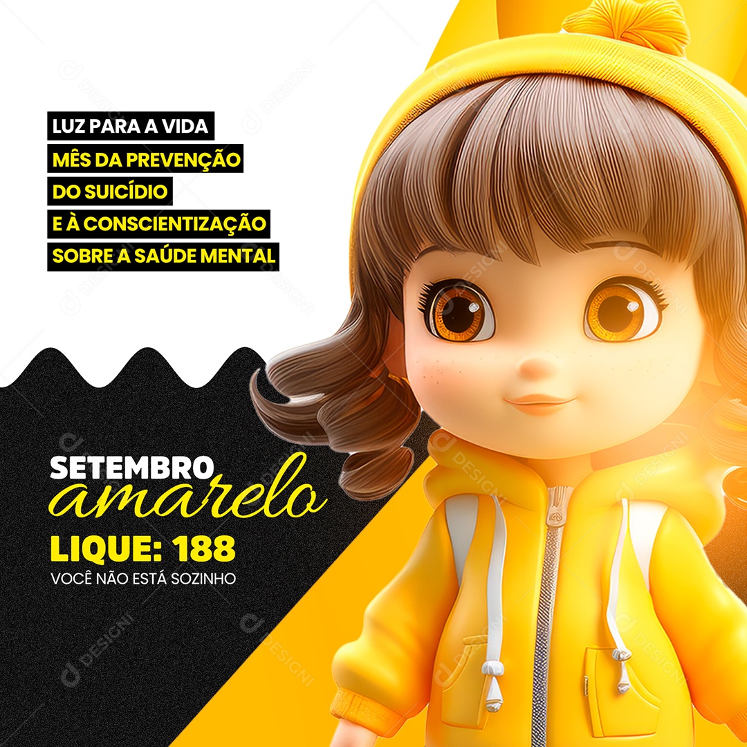 Setembro Amarelo Luz para a Vida Mês da Prevenção do Suicídio Social Media PSD Editável