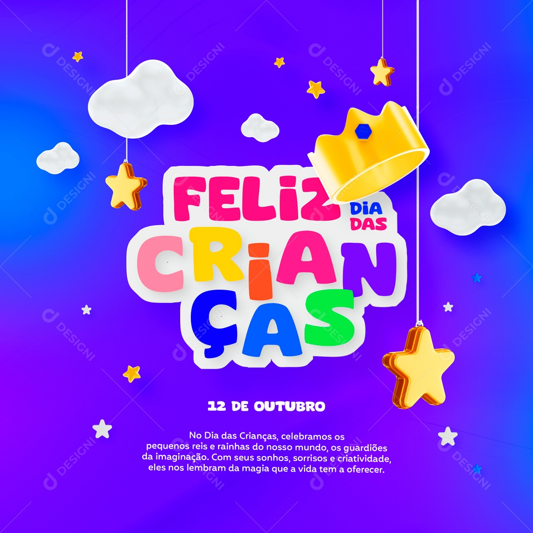 Feliz Dia Das Crianças Pequenos Reis e Rainhas Social Media PSD Editável