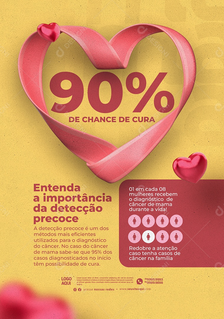 Outubro Rosa Entenda a Importância da Detecção Precoce 90% de Chance de Cura Social Media PSD Editável