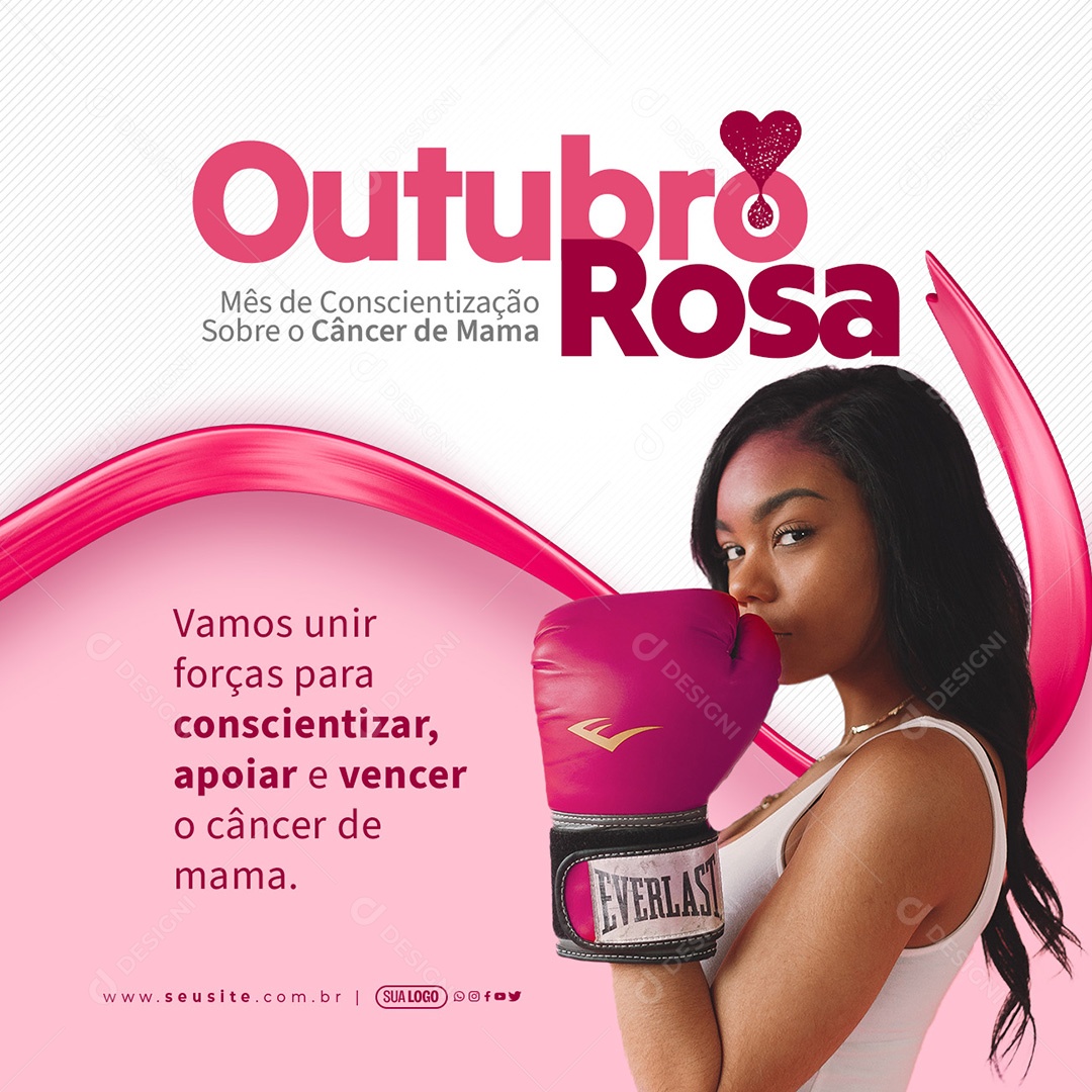 Outubro Rosa Mês de Conscientização Sobre o Câncer de Mama Social Media PSD Editável