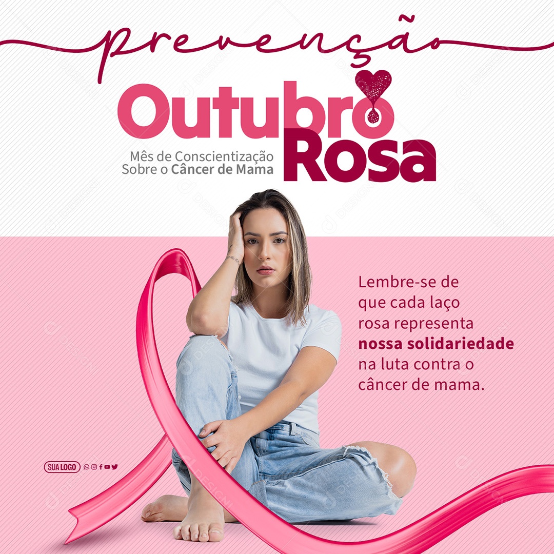Outubro Rosa Prevenção Mês de Conscientização Sobre o Câncer de Mama Social Media  PSD Editável