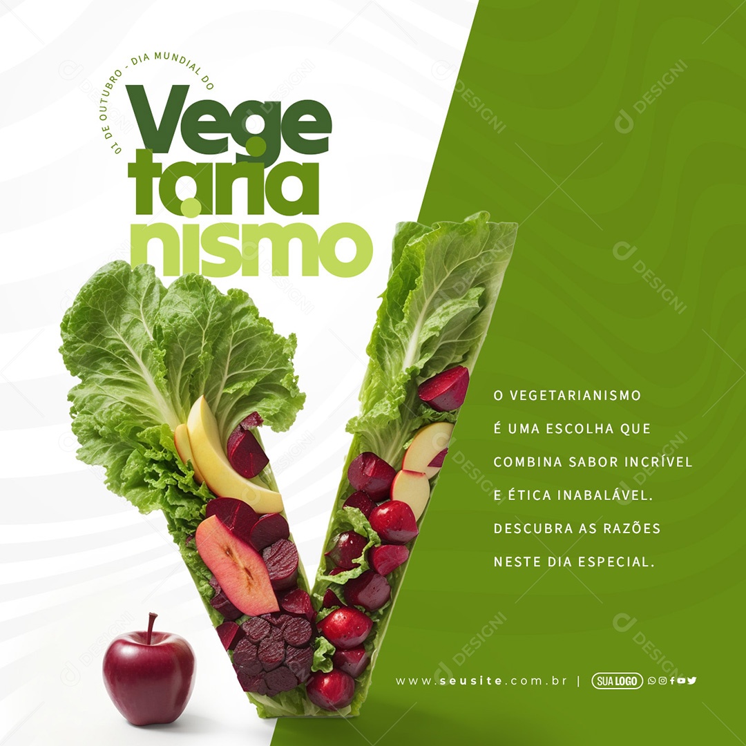 Dia Mundial do Vegetarianismo 01 de Outubro é uma Escolha que Combina Sabor Incrível e Ética Inabalável  Social Media PSD Editável