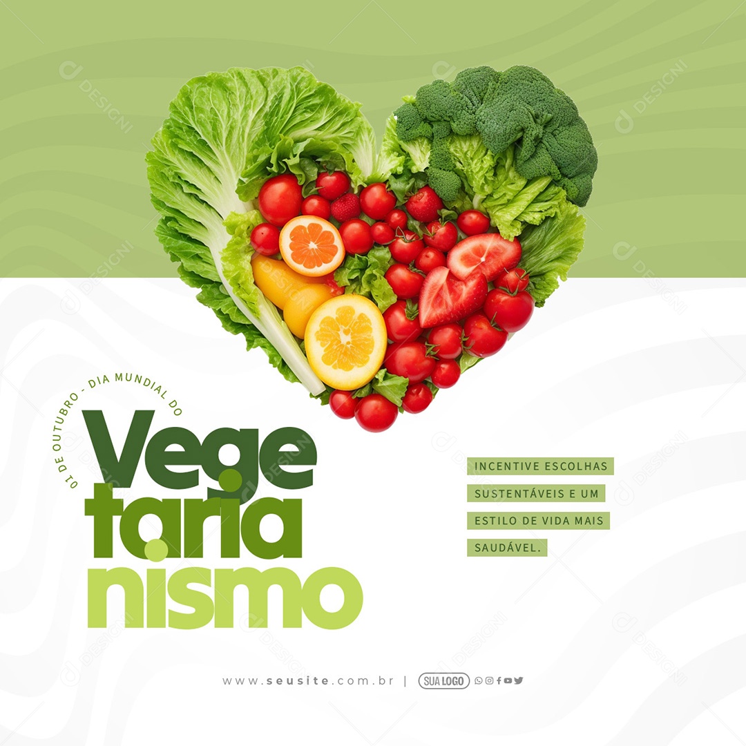 Dia Mundial do Vegetarianismo 01 de Outubro Incentive Escolhas Sustentáveis a um Estilo de Vida mais Saudável Social Media PSD Editável