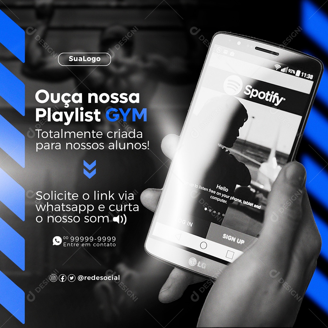 Ouça Nossa Playlist Academia Social Media PSD Editável
