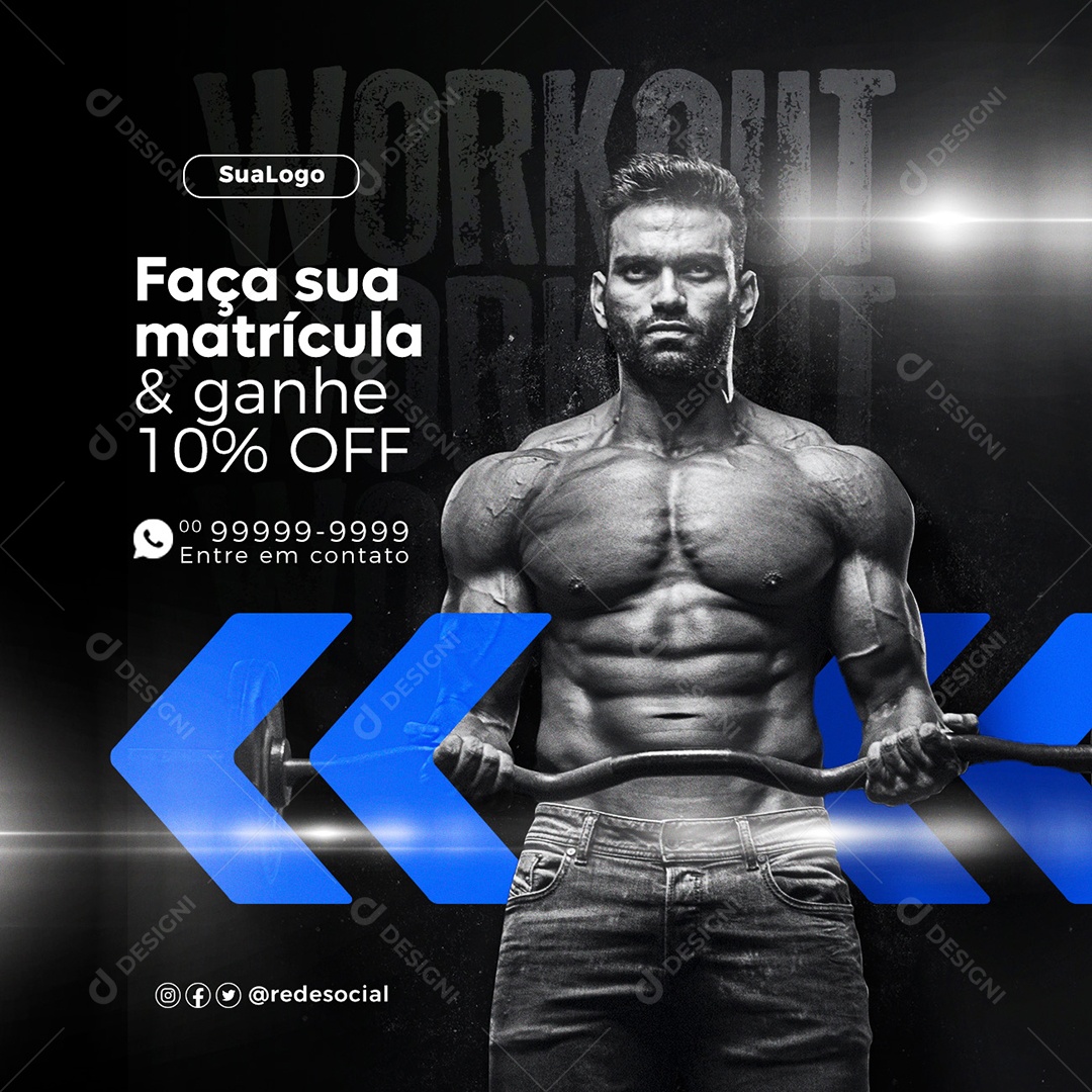 Academia Faça Sua Matrícula e Ganhe 10% Desconto Social Media PSD Editável