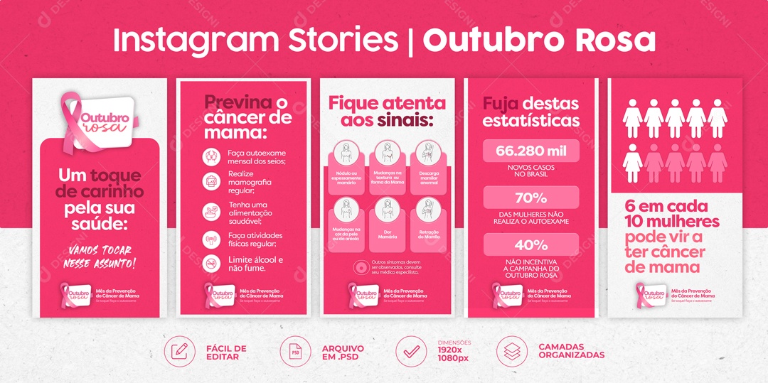 Social Media Carrossel Outubro Rosa PSD Editável