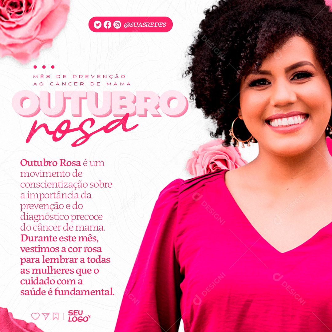 Outubro Rosa Mês de Prevenção Contra o Câncer de Mama Um Toque Pode Salva Vidas Social Media PSD Editável