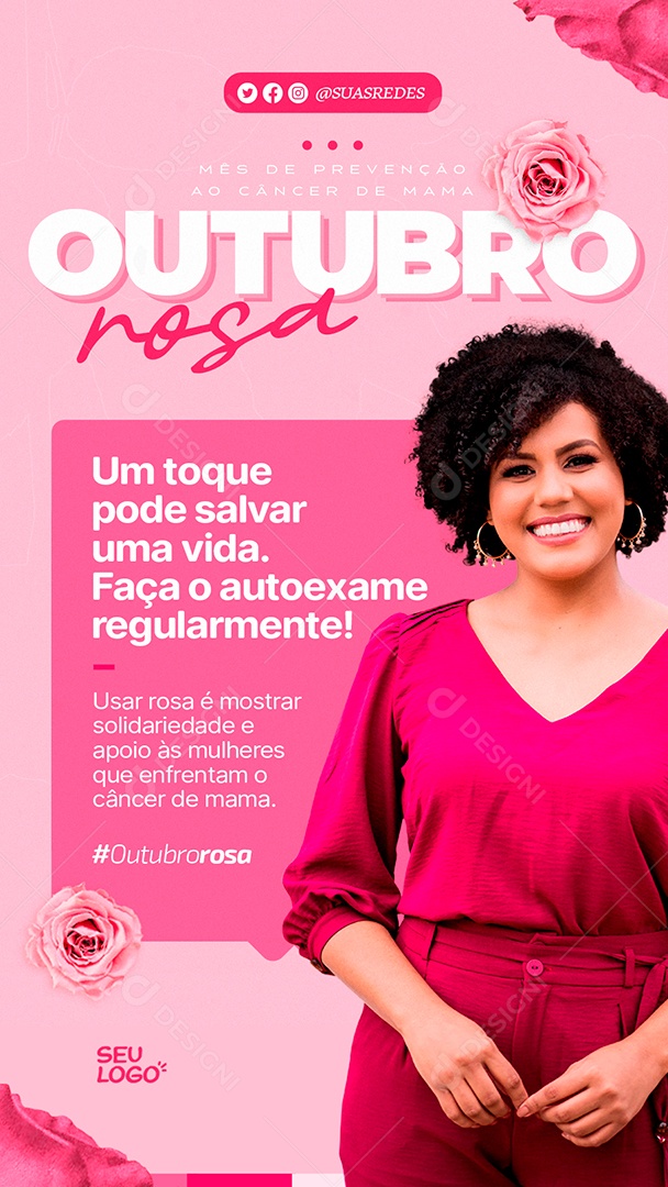 Story Outubro Rosa Mês de Prevenção Contra o Câncer de Mama Social Media PSD Editável