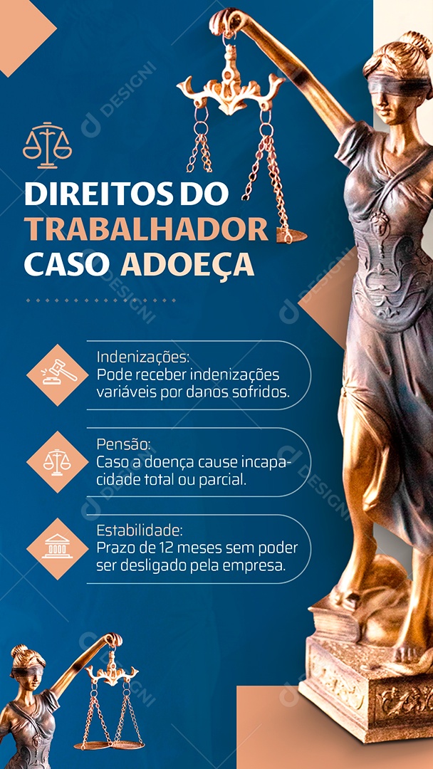 Story Advocacia Direitos do Trabalhador caso Adoeça Social Media PSD Editável