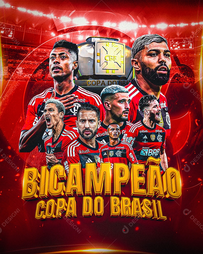 Social Media Flyer Flamengo Bicampeão Copa Do Brasil PSD Editável