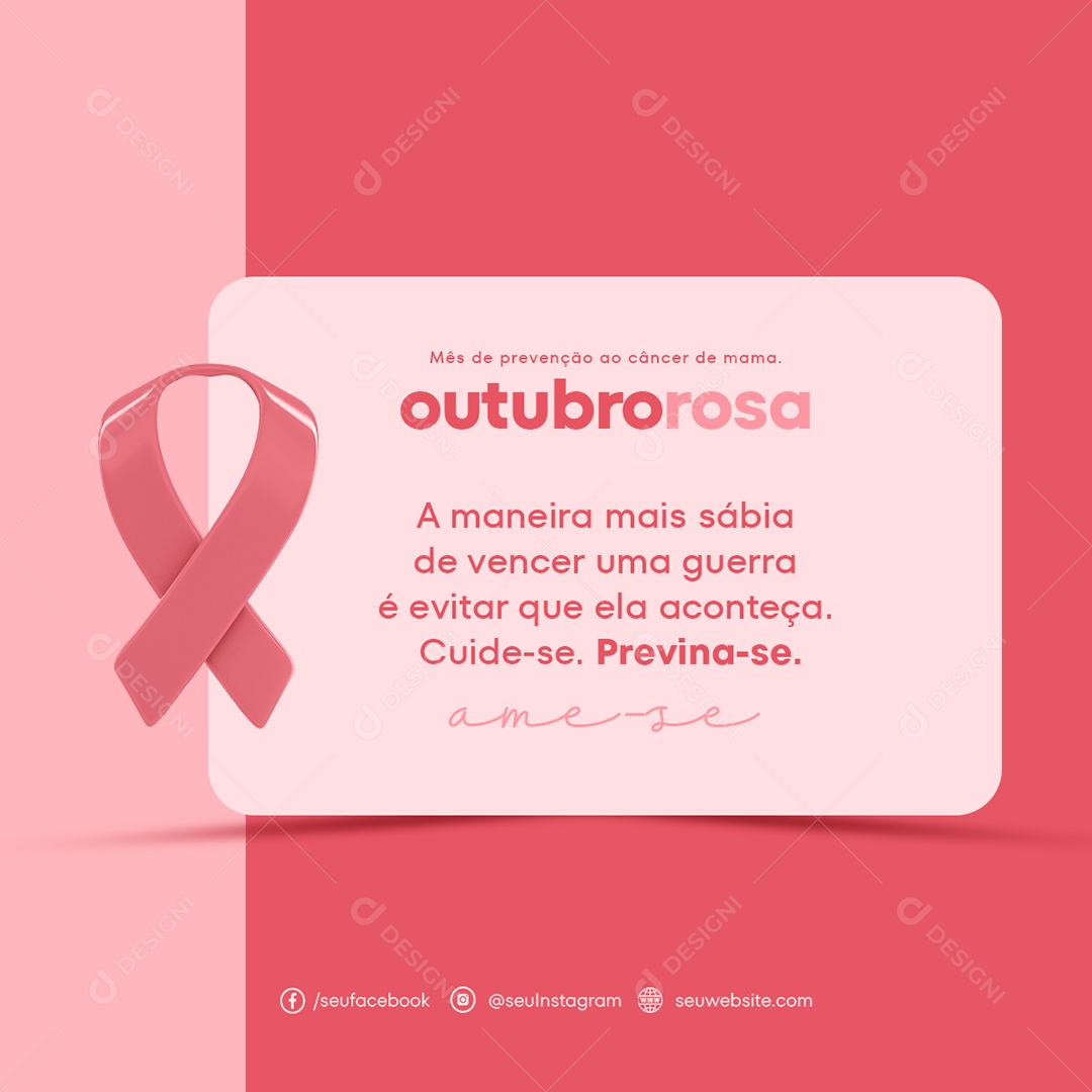 Outubro Rosa Mês de Prevenção ao Câncer de Mama Social Media PSD Editável