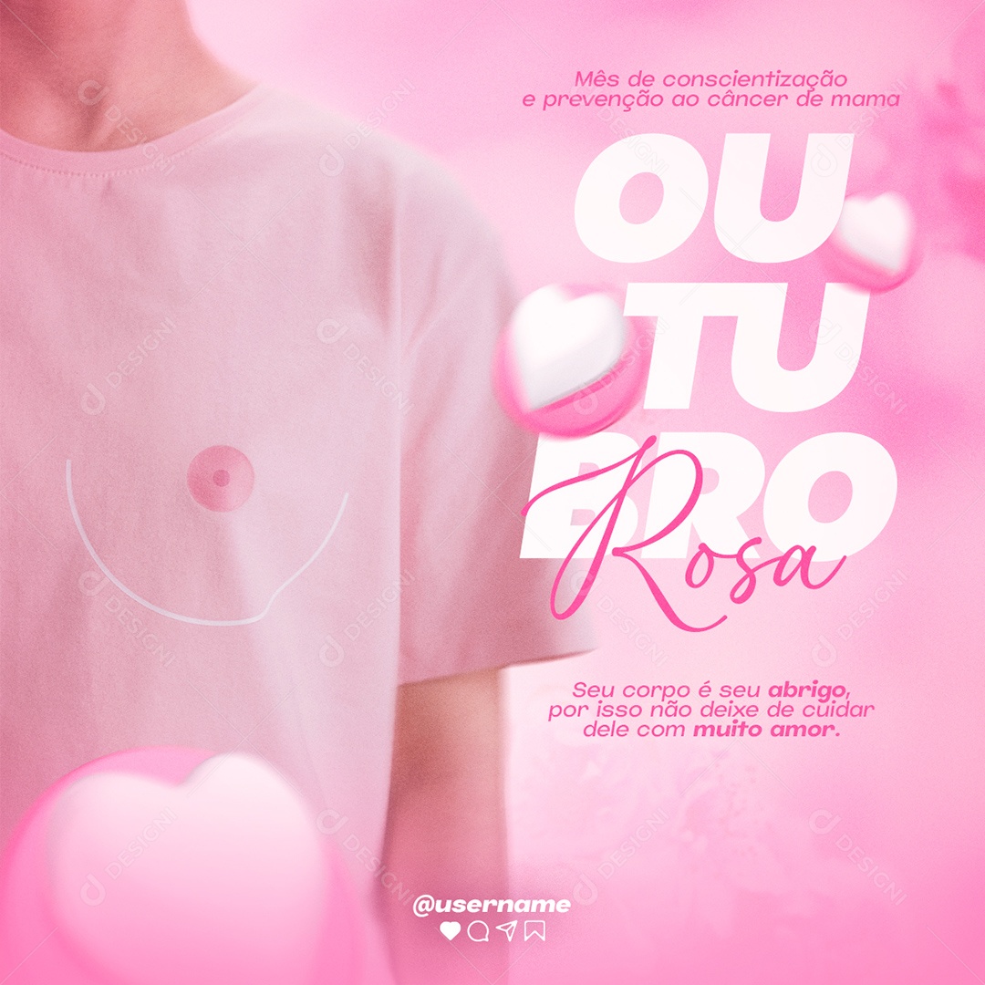Outubro Rosa Mês de Prevenção Contra o Câncer de Mama Social Media PSD Editável