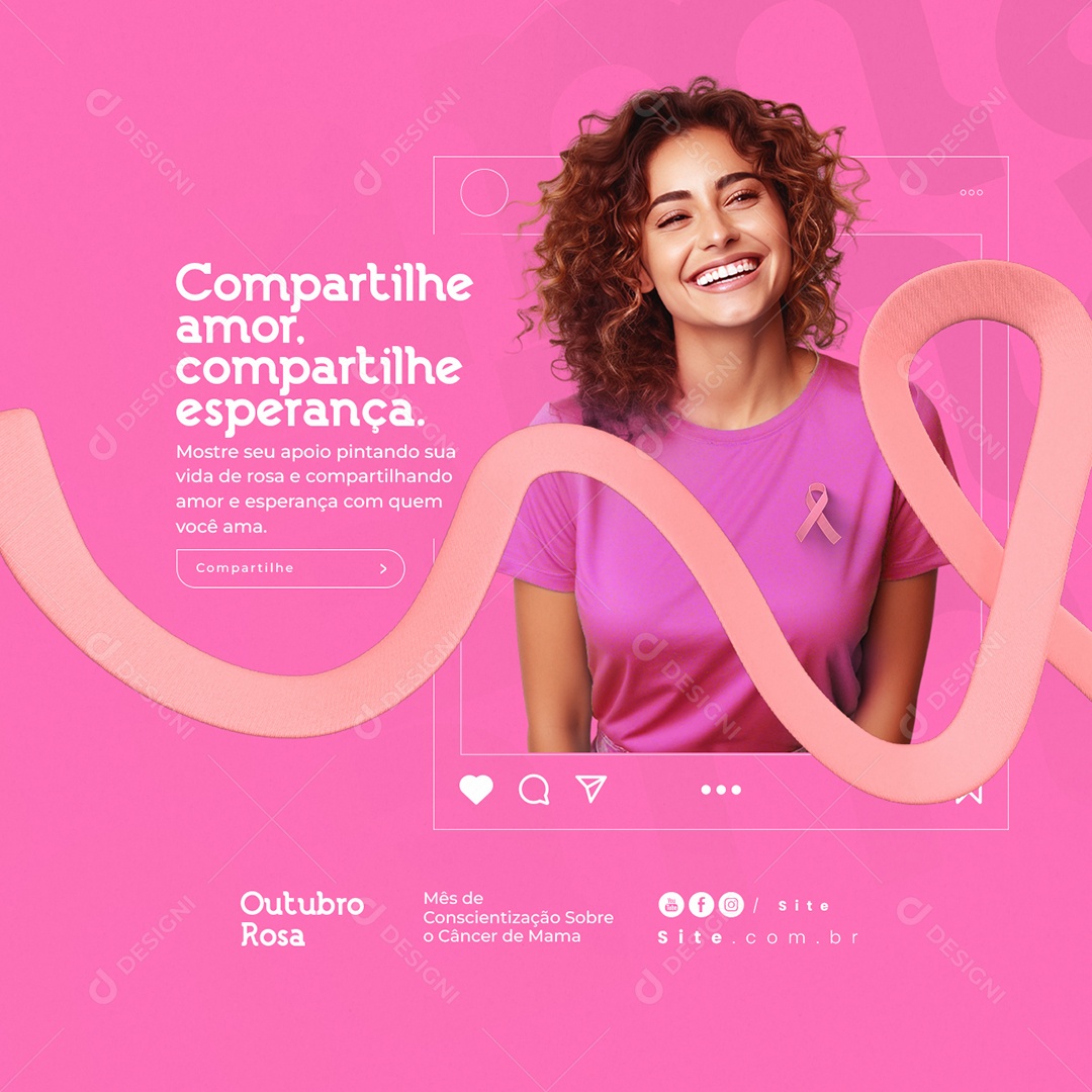 Outubro Rosa Mês de Prevenção Contra o Câncer de Mama Compartilhe Amor Social Media PSD Editável