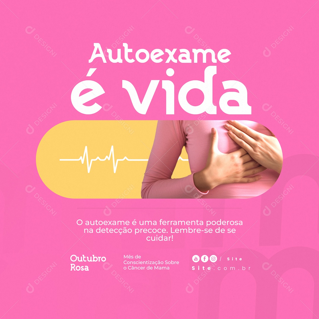 Outubro Rosa Mês de Prevenção Contra o Câncer de Mama Autoexame é Vida Social Media PSD Editável
