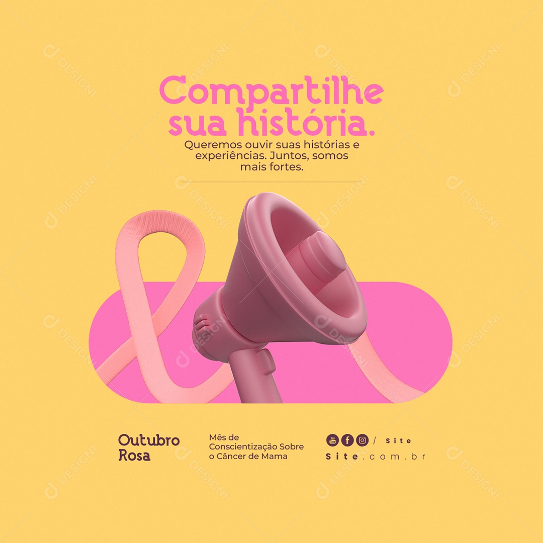 Outubro Rosa Mês de Prevenção Contra o Câncer de Mama Compartilhe sua História Social Media PSD Editável