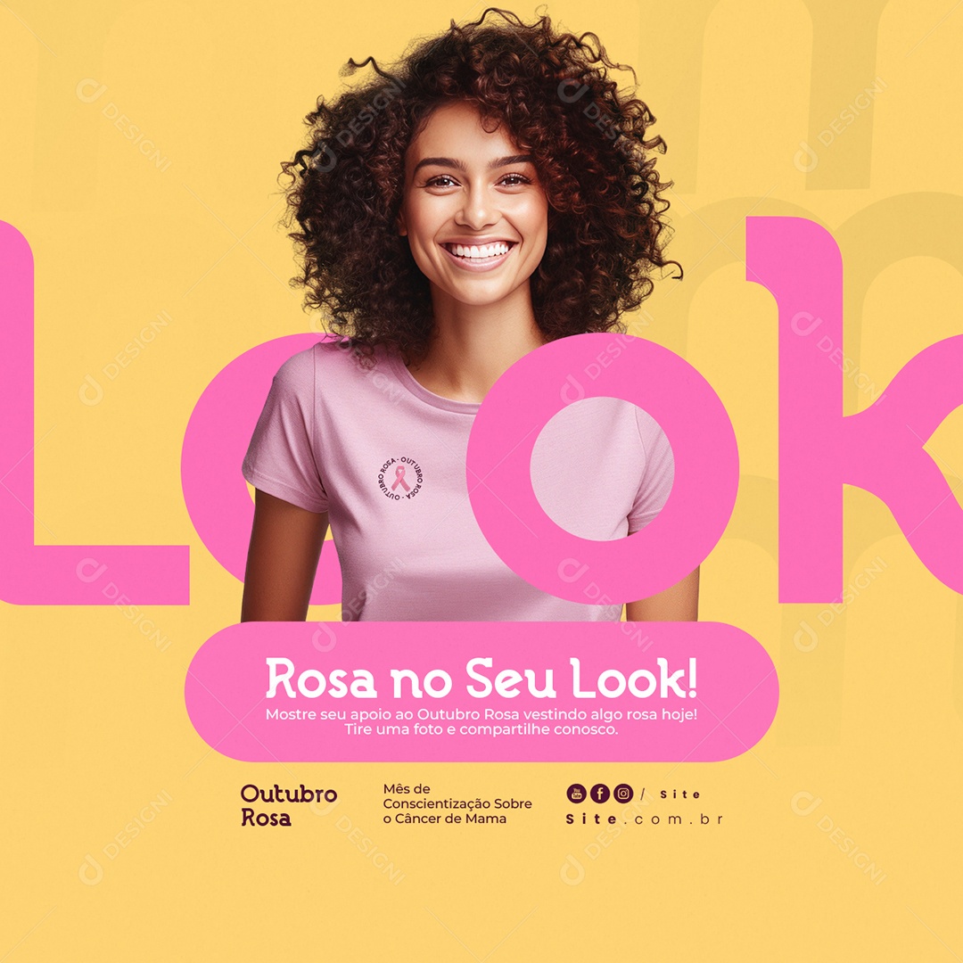 Outubro Rosa Mês de Prevenção Contra o Câncer de Mama Rosa no Seu Look Social Media PSD Editável