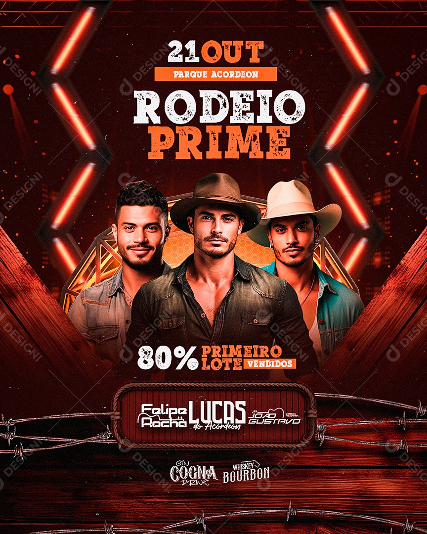Flyer Parque Acordeon Rodeio Prime Felipe Rocha Lucas Do Acordeon João Gustavo 80% Primeiro Lote Vendidos Social Media PSD Editável