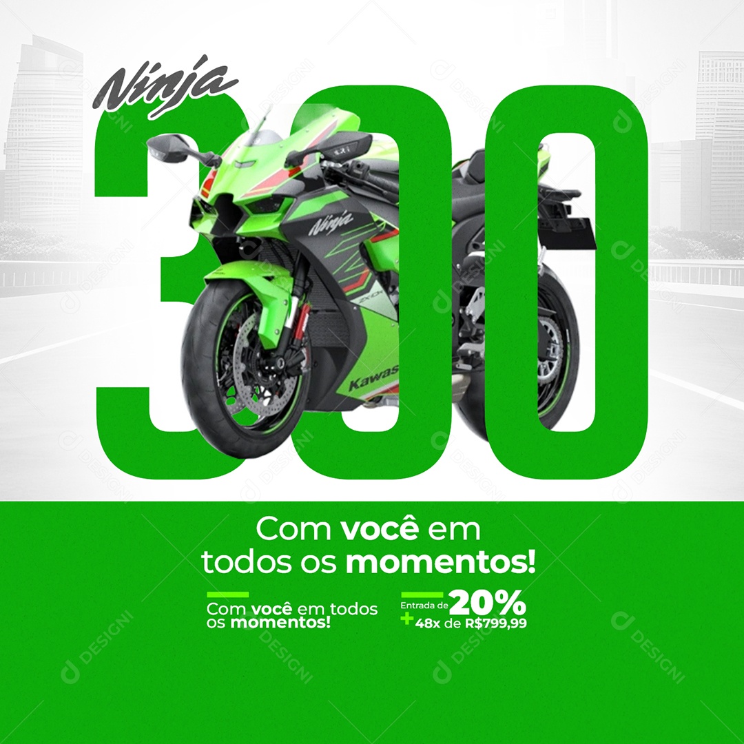 Loja de Motos Concessionária Kawasaki Ninja Zx 10R Com Você em Todos os Momentos Social Media PSD Editável