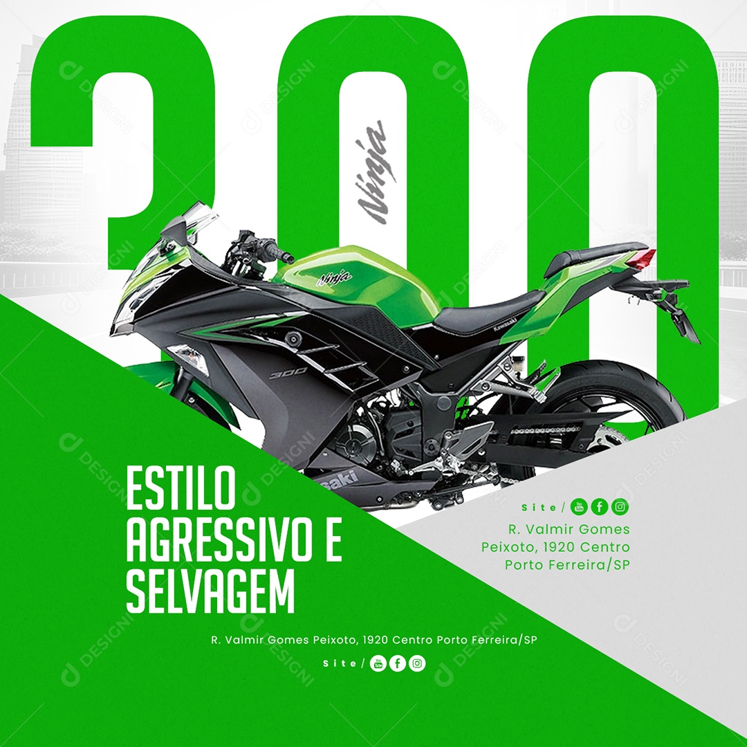 Loja de Motos Concessionária Kawasaki Moto Ninja 300 Estilo Agressivo e Selvagem Social Media PSD Editável