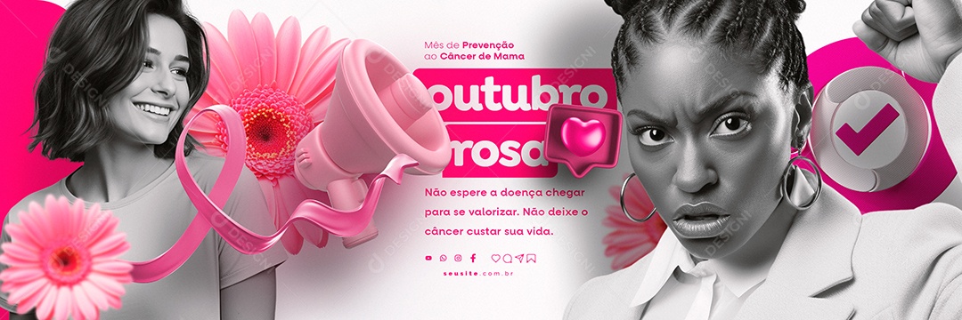 Carrossel Outubro Rosa Mês de Prevenção ao Câncer de Mama Não Espere a Doença Chegar Social Media PSD Editável