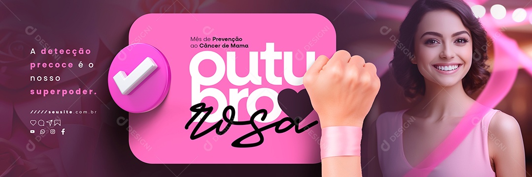 Carrossel Outubro Rosa Mês de Prevenção ao Câncer de Mama Social Media PSD Editável