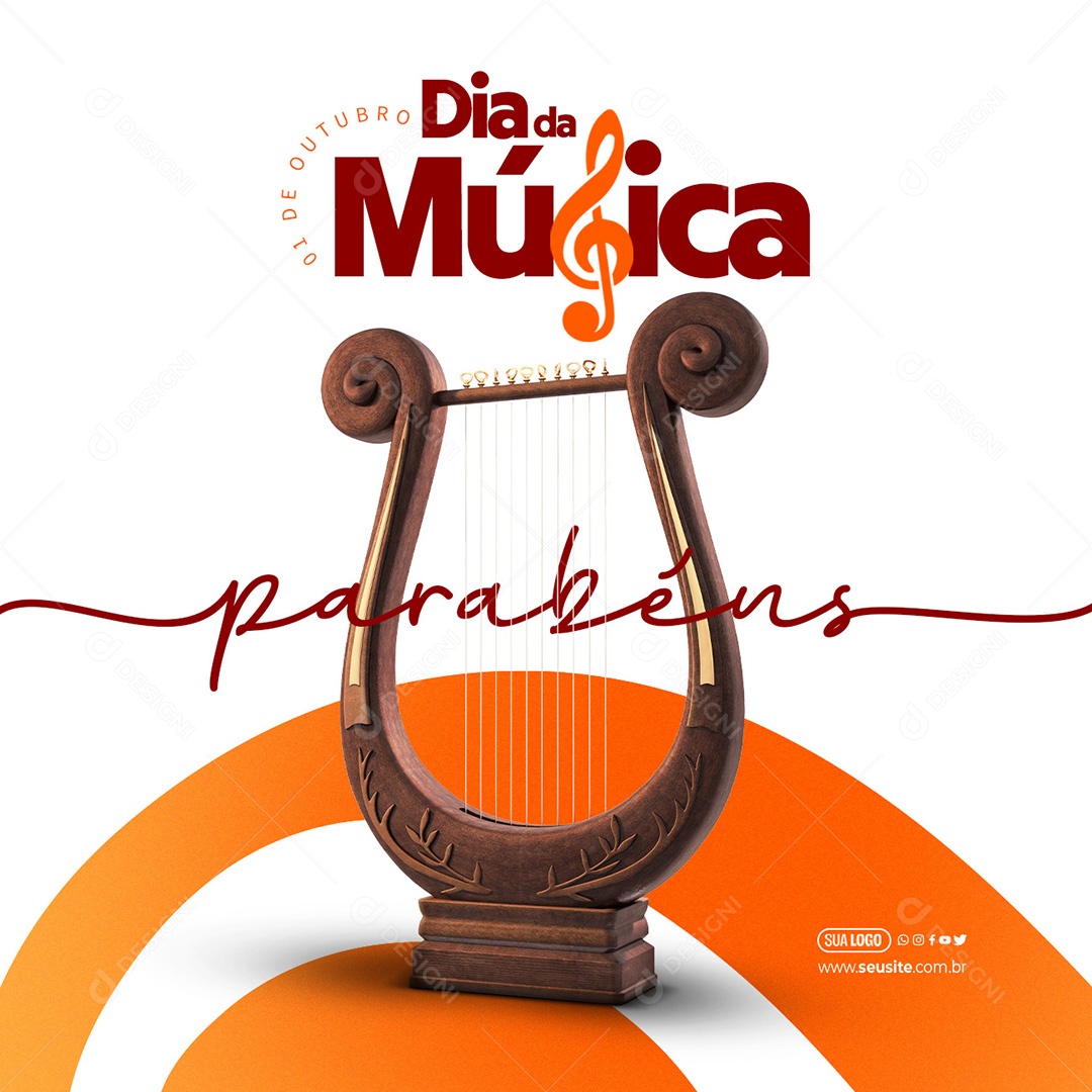 Dia da Música 01 de Outubro Parabéns Social Media PSD Editável