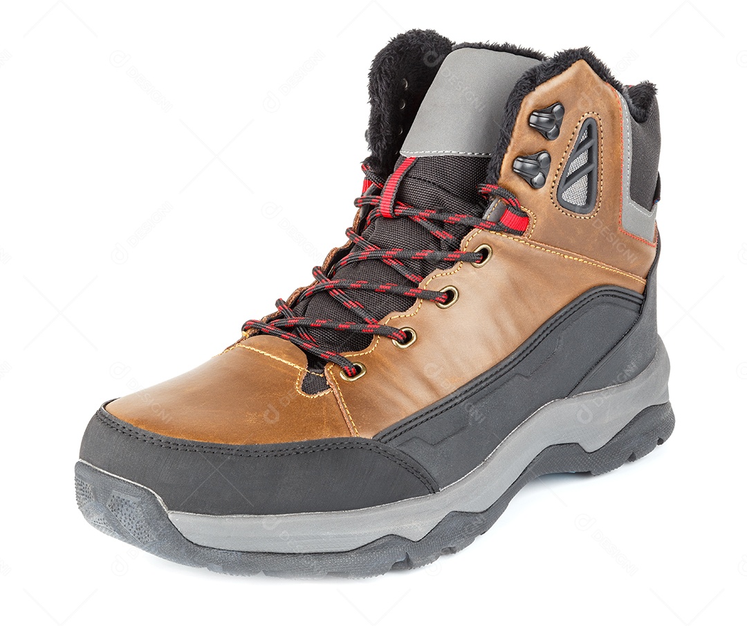 Tênis ou botas quentes de inverno isolados três quartos isolados em fundo branco