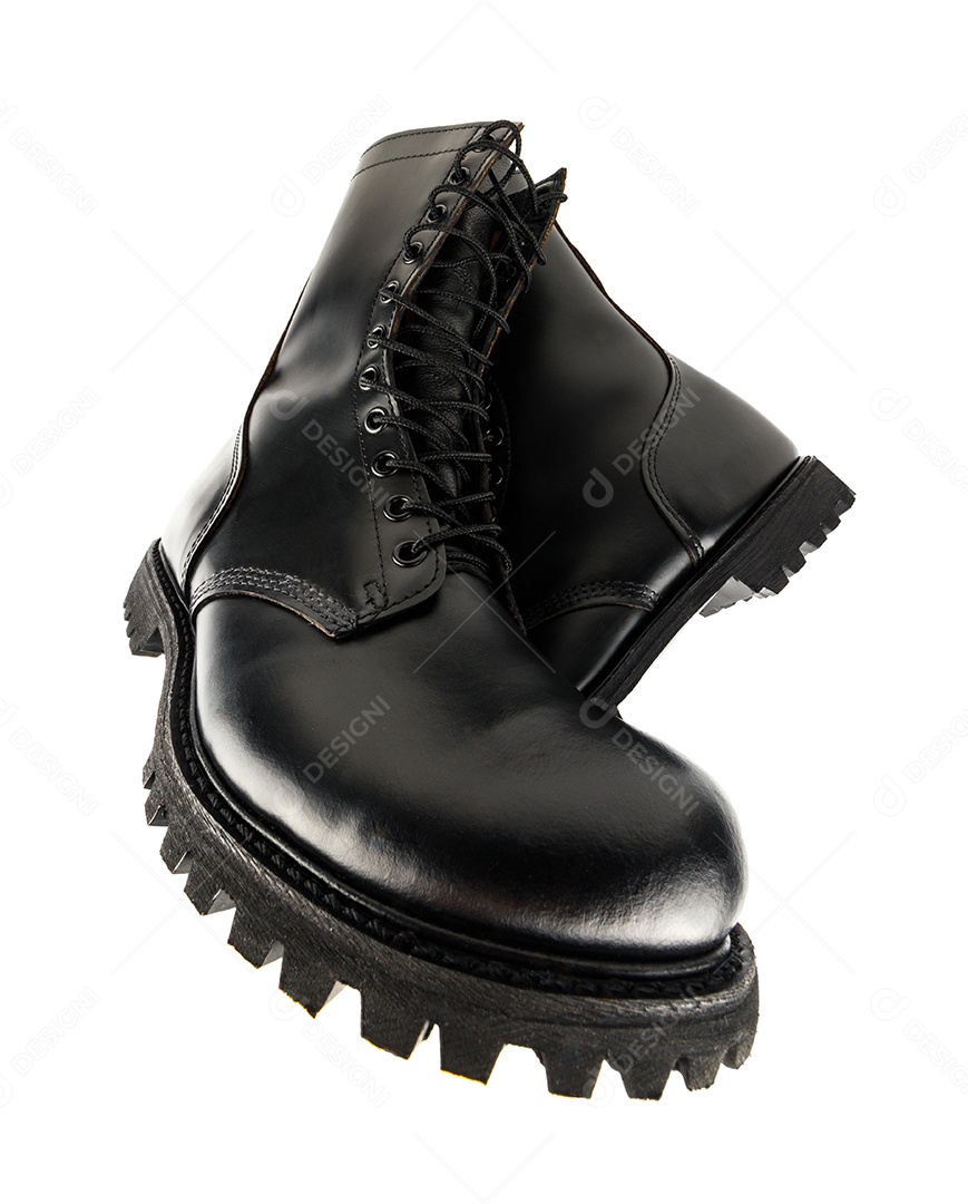 Bota masculina de couro preto usada limpa de 8 polegadas isolada no branco