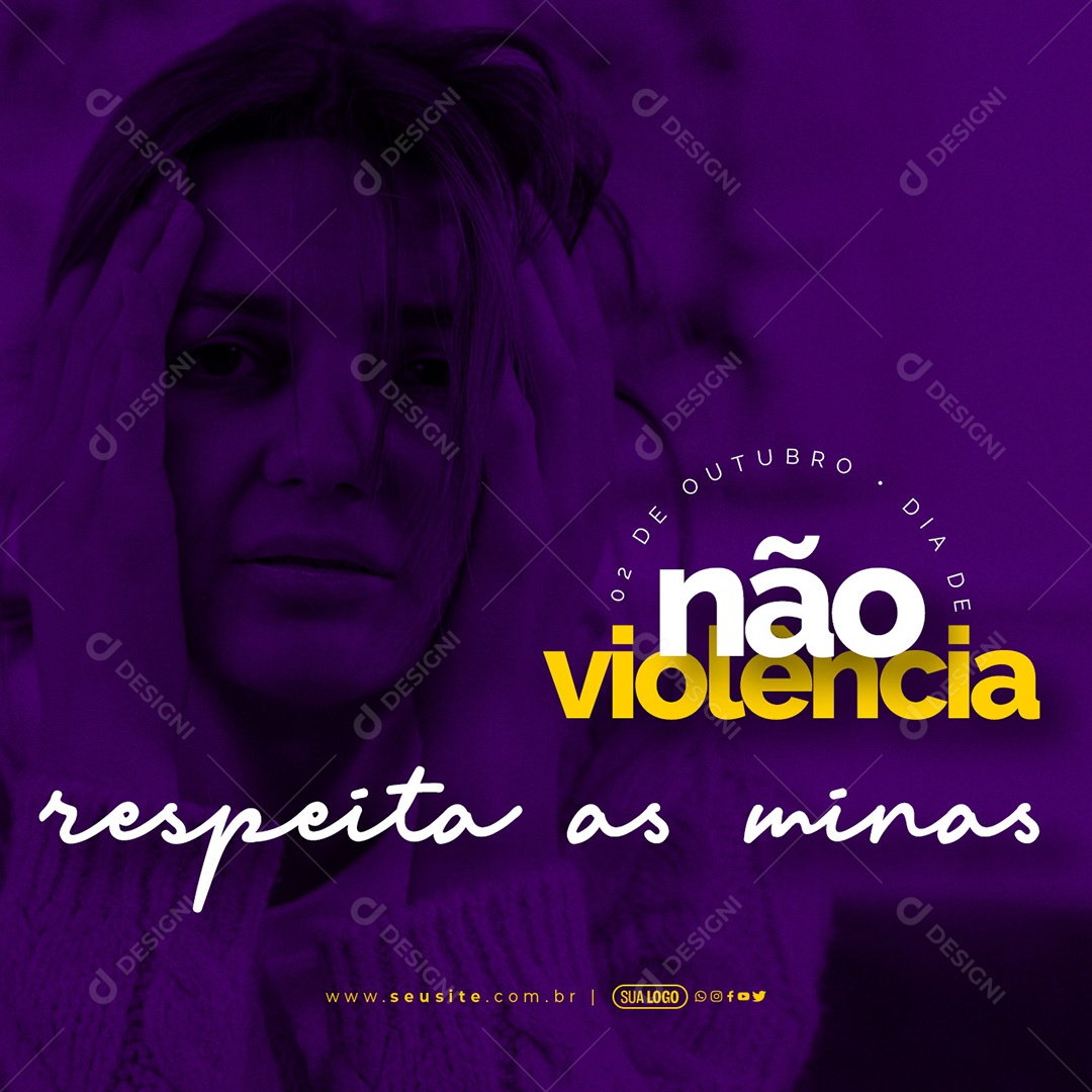 Dia de Não Violência 02 de Outubro Respeita as Minas Social Media PSD Editável