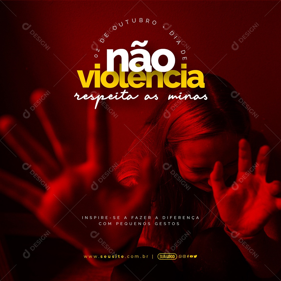 Banner 02 de Outubro Dia de Não Violência Respeita as Minas Social Media PSD Editável