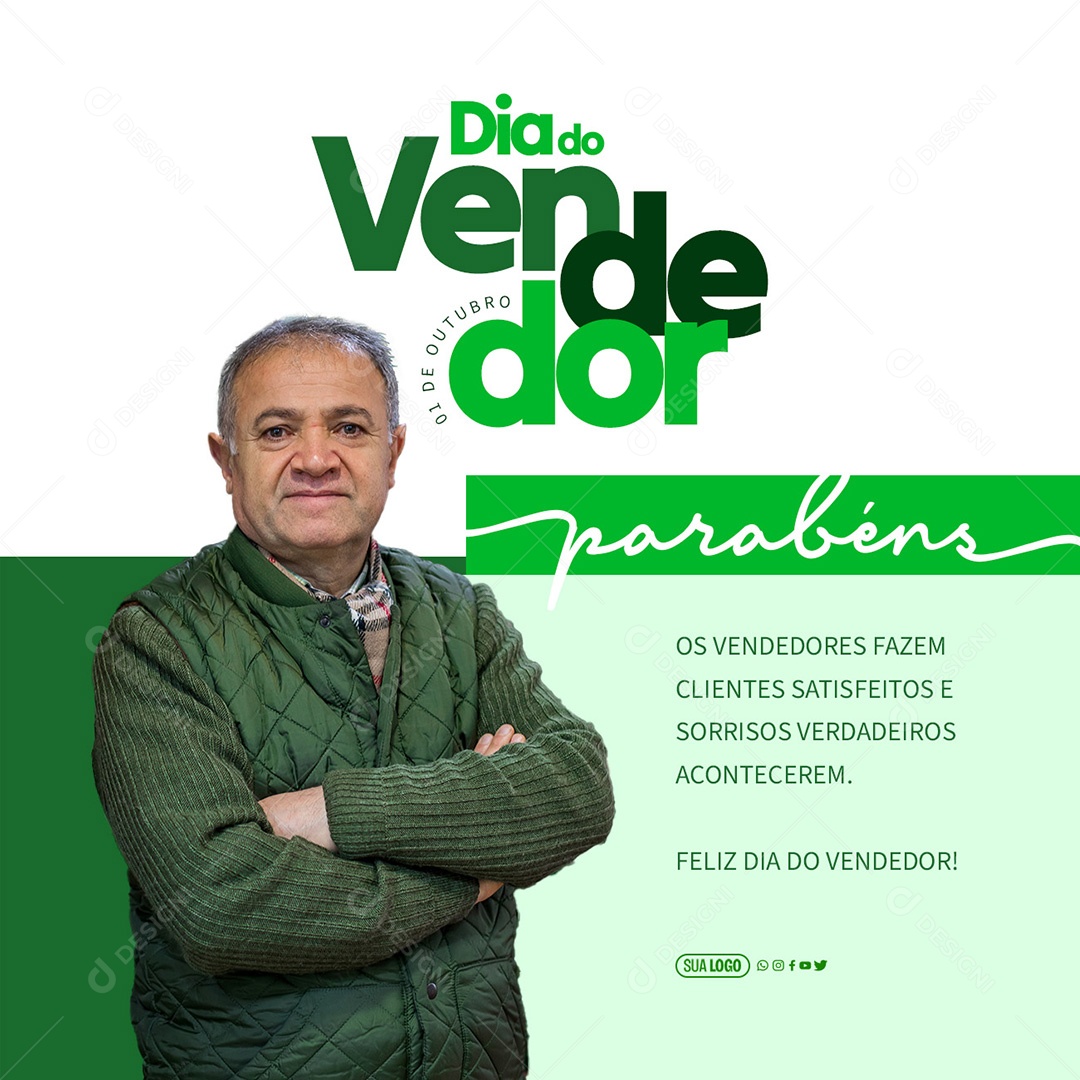 Dia Do Vendedor 01 de Outubro Fazem os Clientes Satisfeitos e Sorrisos Verdadeiros Acontecem Social Media PSD Editável