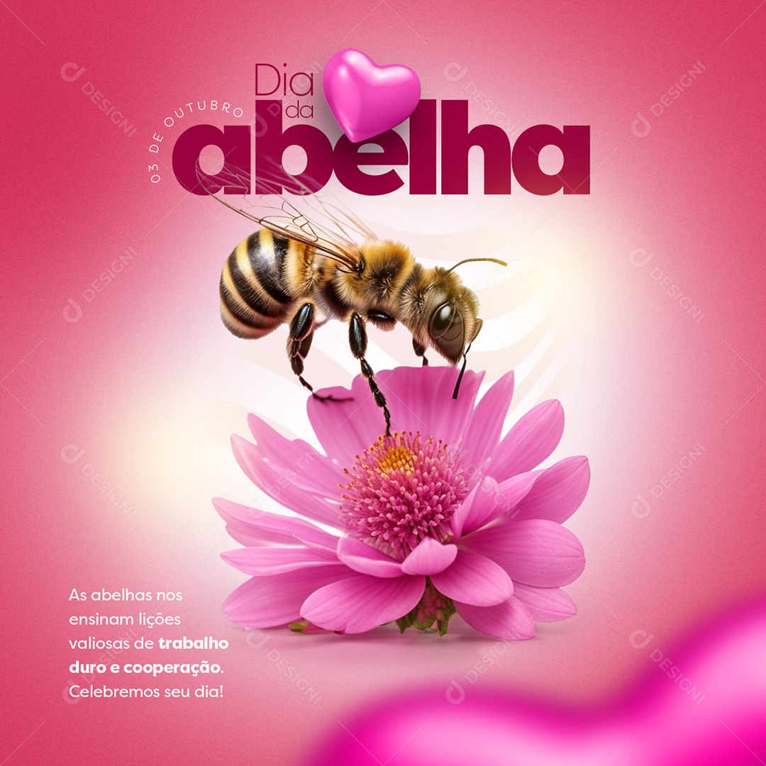 Dia Nacional Abelha 03 De Outubro nos Ensinam Lições Valiosas de Trabalho Duro e Cooperação Social Mídia  PSD Editável