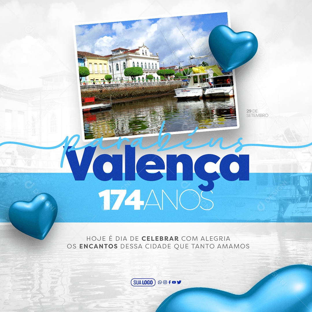 Aniversário de Valença 29 de Setembro 174 Anos Parabéns Social Media PSD Editável