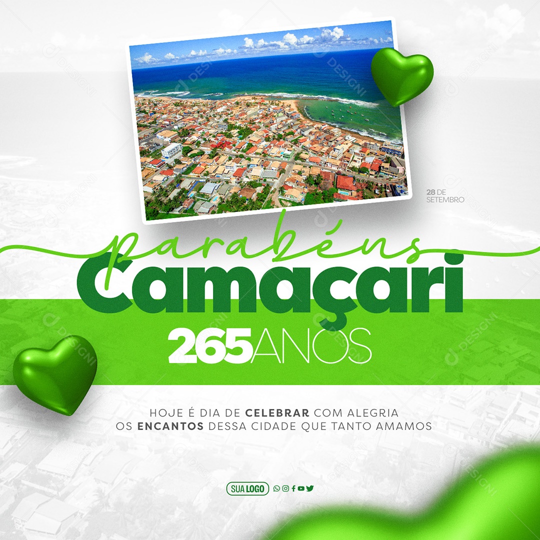 Aniversário de Camaçari 28 de Setembro 265 Anos Dia de Comemorar com Alegria os Encantos dessa Cidade que tanto Amamos Social Media PSD Editável