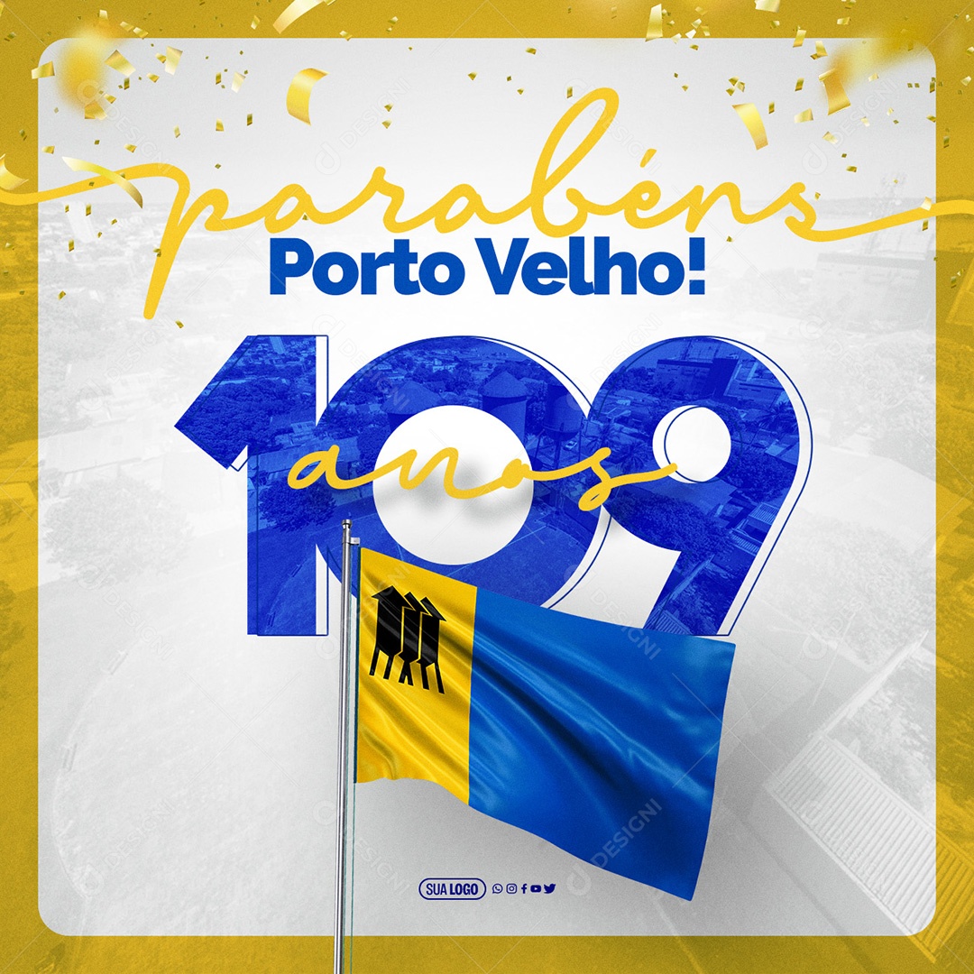 Porto Velho 109 Anos Parabéns Social Media PSD Editável