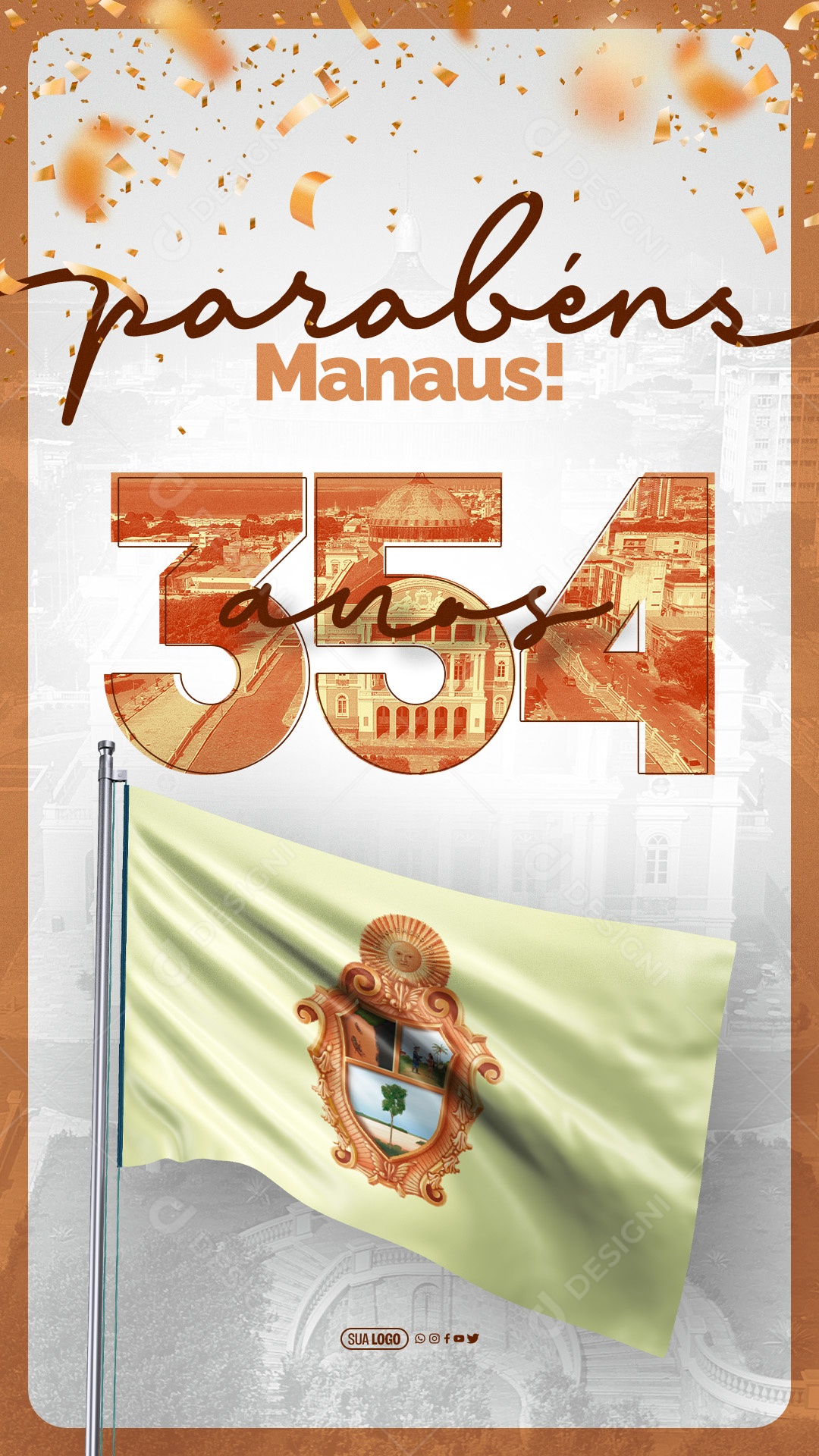 Story Aniversário de Manaus 24 de Outubro 354 Anos Parabéns Social Media PSD Editável