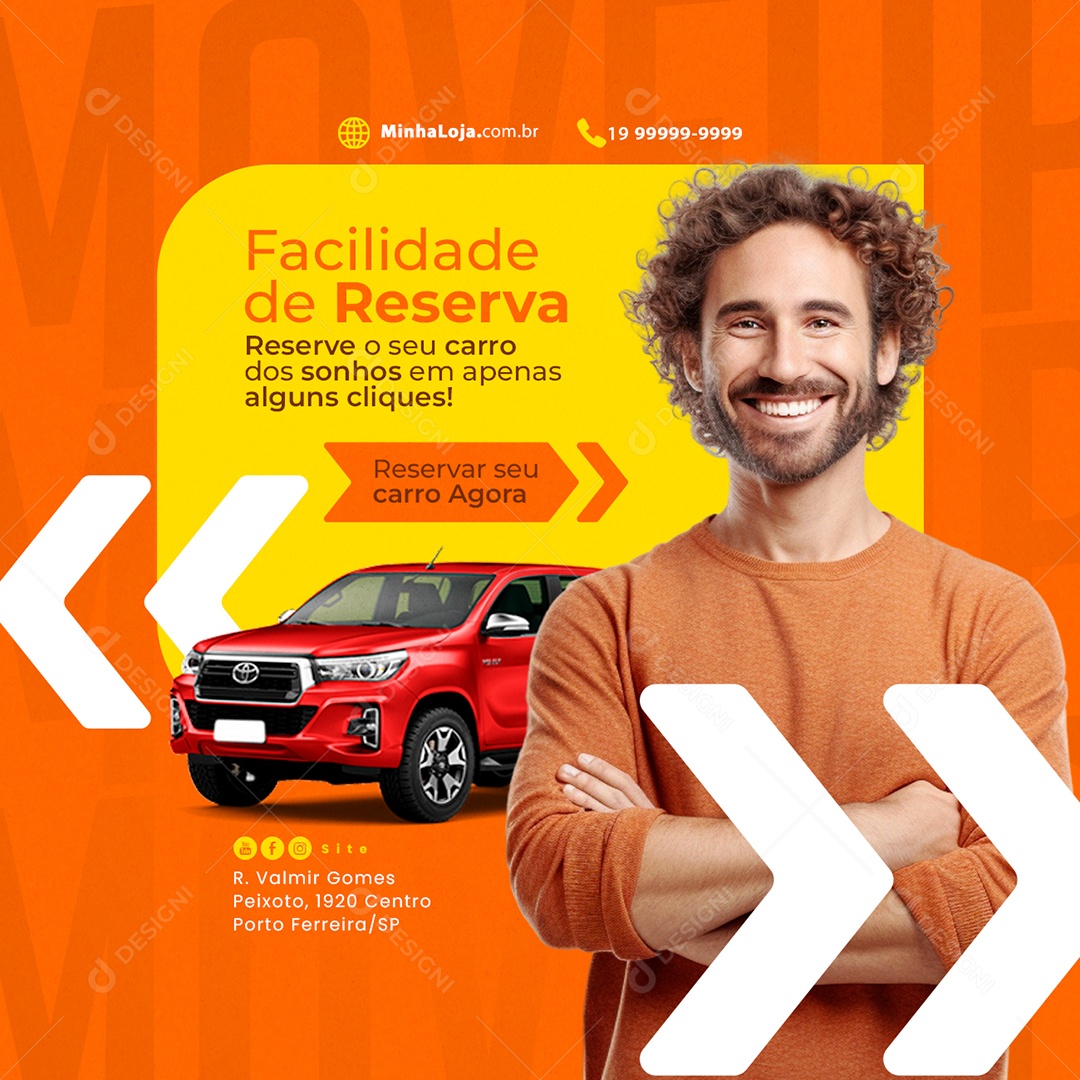 Aluguel de Carros Facilidade de Reserva Reserve o seu Carro Social Media PSD Editável
