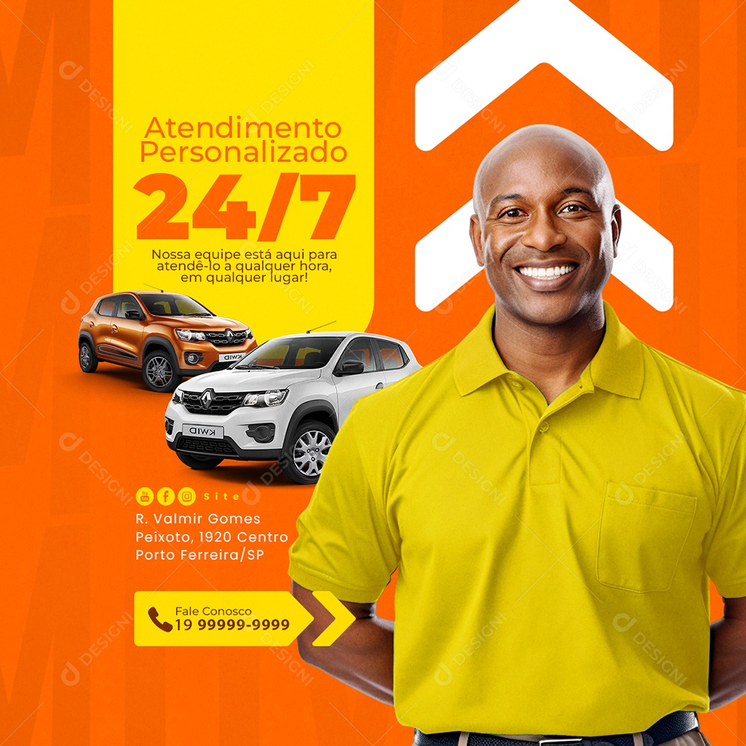 Aluguel de Carros Atendimento Personalizado Fale Conosco Social Media PSD Editável