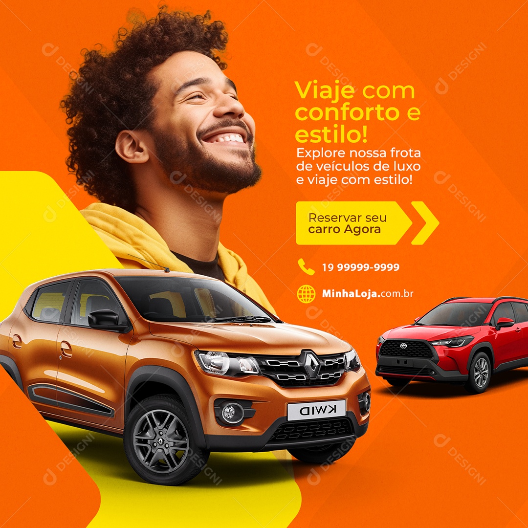 Aluguel de Carros Viaje com Conforto e Estilo Reserve seu Carro Agora Social Media PSD Editável