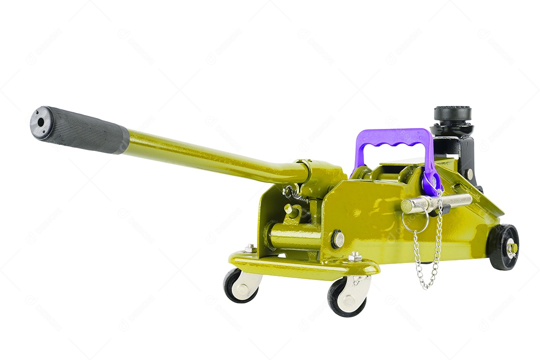 Macaco hidráulico para carro isolado no fundo branco