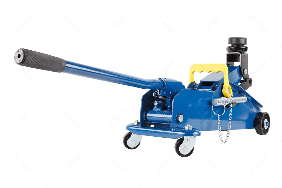 Macaco hidráulico para carro isolado no fundo branco