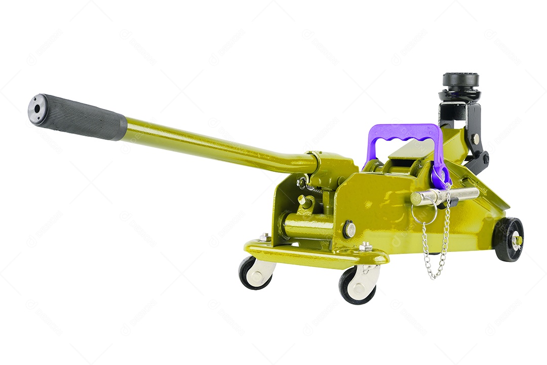 Macaco hidráulico para carro isolado no fundo branco