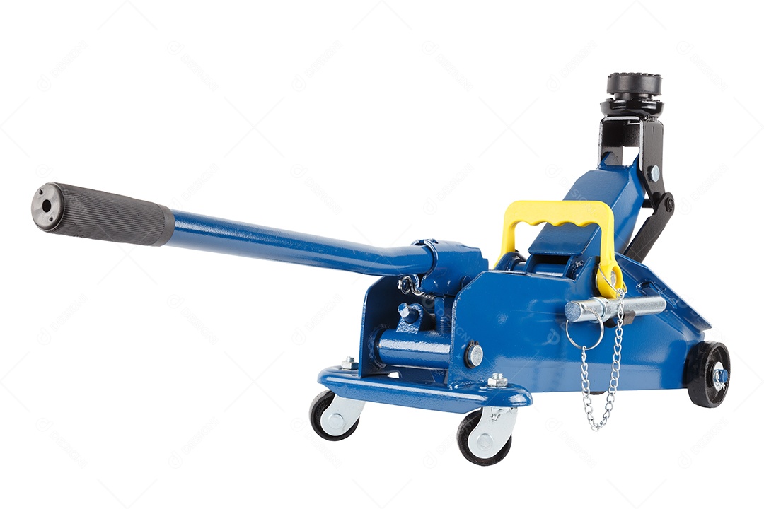 Macaco hidráulico para carro isolado no fundo branco