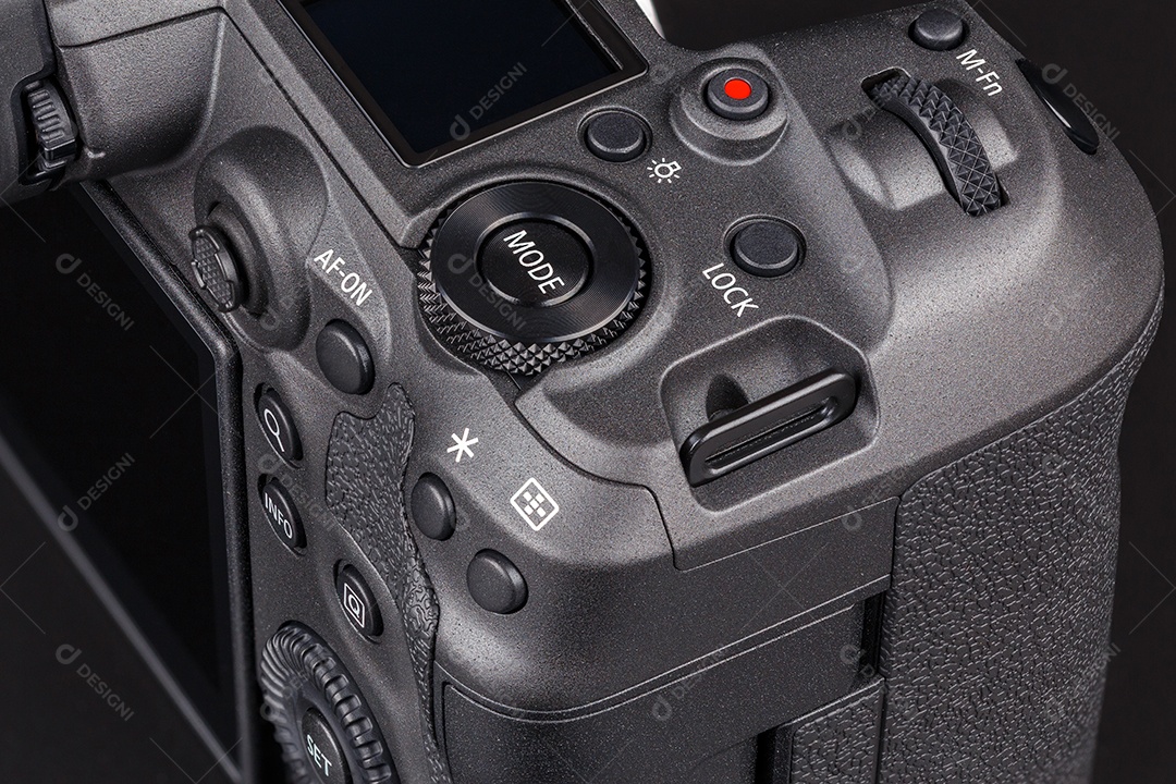 Controles modernos de câmera fotográfica digital profissional preta