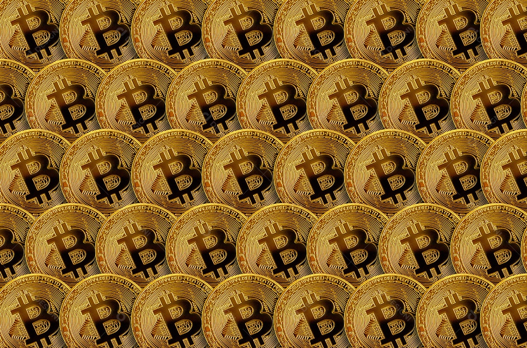 Bitcoins sobre pano de fundo
