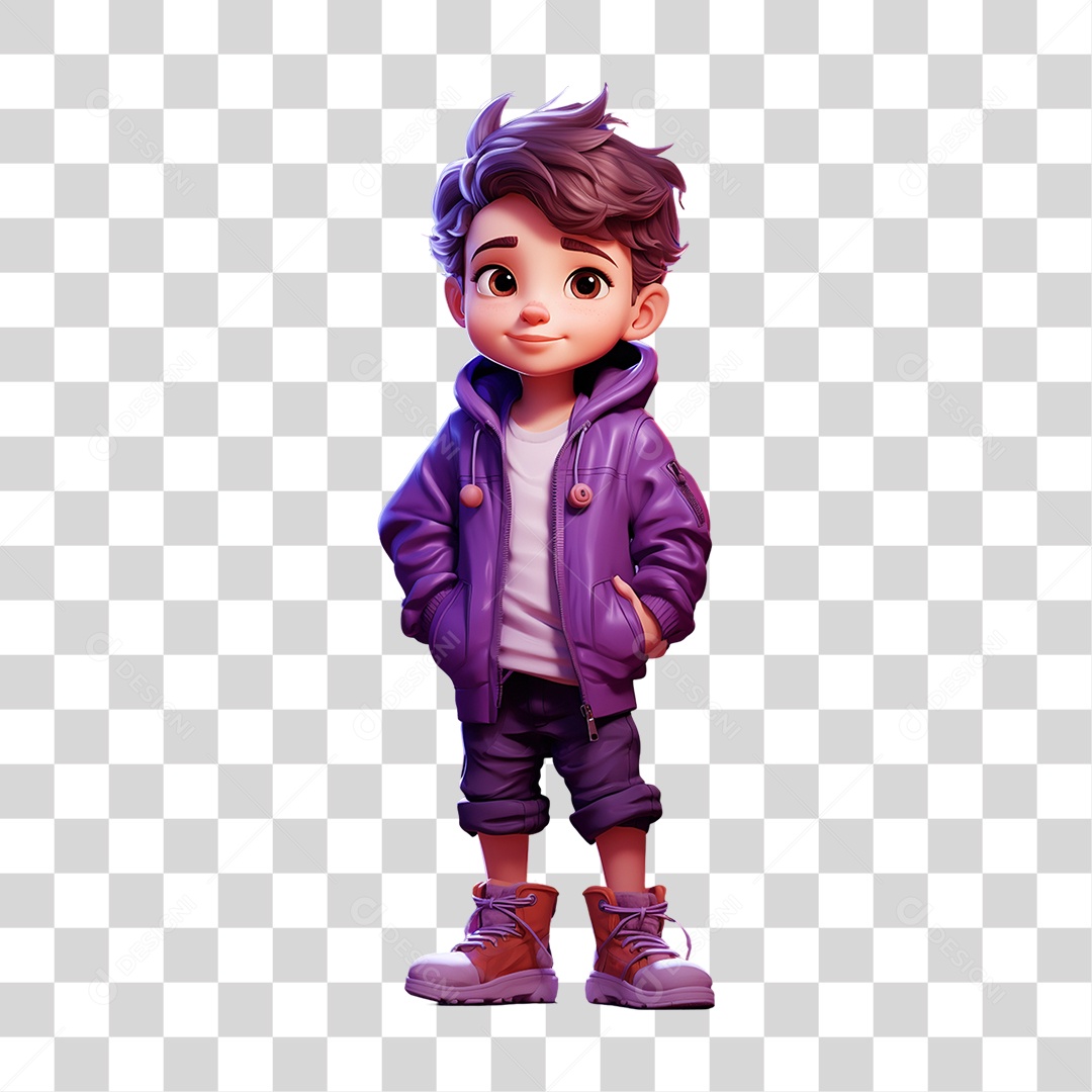 Desenho Menino com Roupa Roxa PNG Transaprente